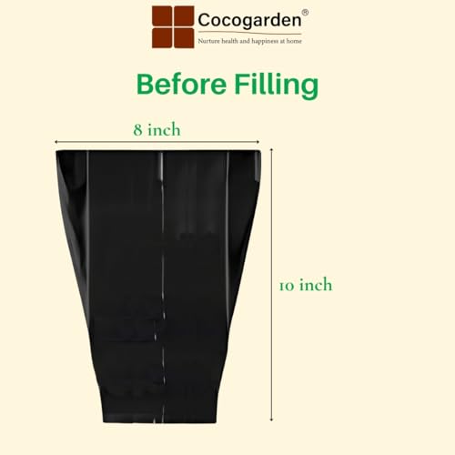 Image of cocogarden Plastic UV Protected Poly Grow Bag for Seedling Nursery Cover Plant Bags (Black, 8 x 10 inch) - Pack of 30 | for Terrace and Balcony Gardening, Kitchen Vegetable and Flowering Plants
