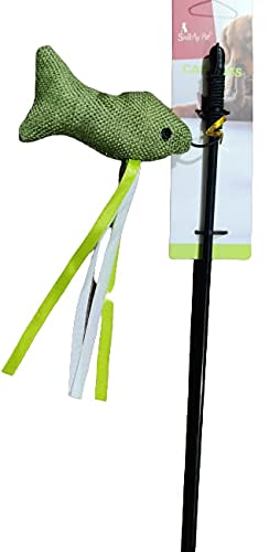 Kiki N Pooch Cat Teaser Playing Black Fish Stick Interactive Toy