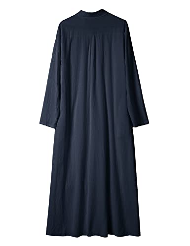 Image of Ladyful Women's Cotton Linen Maxi Dress Summer Long Sleeve Shirt Dress | Button down, Collared, Pockets, Solid color /Striped, Summer Caftans for women, Plus size, Cotton maxi dress for Party, Beach