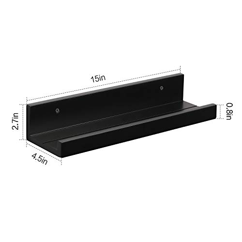OROPY Photo Ledge Wall Shelves - Set of 2 15-inch Solid Wood Floating Picture Display Shelf for Picture Frames in Living Room, Bedroom, Nursery (Black) - Thumbnail 7