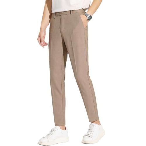 Men's Breathable Dress Pants Straight Leg Textured Trousers with Embroidery for All-Day Office & Commute Wear2