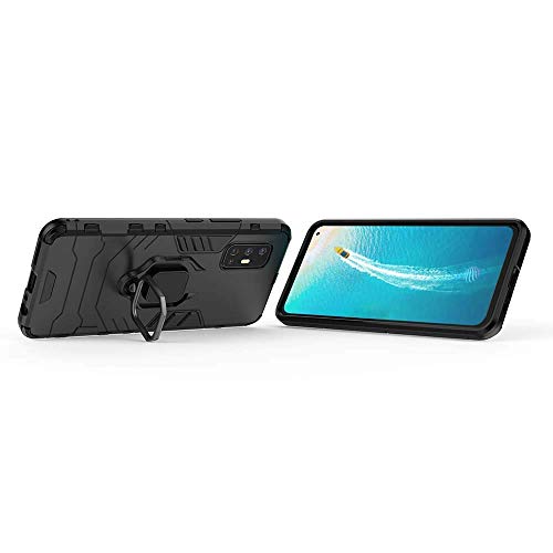 Image of WOW IMAGINE Shock Proof Back Case Mobile Cover for Vivo V17 (Armor | Hybrid PC + TPU | Full Protection with Ring Holder Kickstand | Carbon Black)
