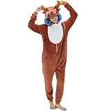 SWEETXIN Adult Unisex Onesie Pajamas Halloween Christmas Cosplay Costume Suit for Women and Men (X-Large, Coffee Reindeer)