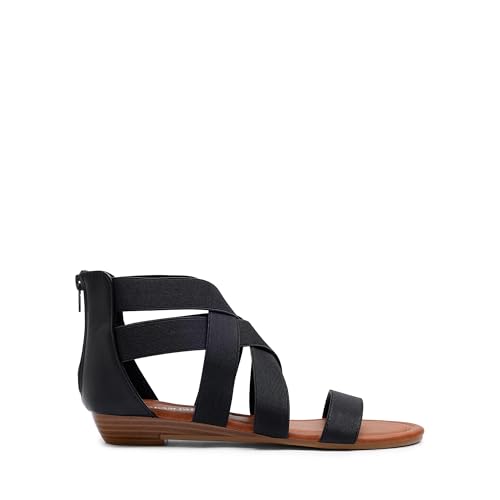 DREAM PAIRS Women's Elastic Ankle Strap Low Wedges Sandals2