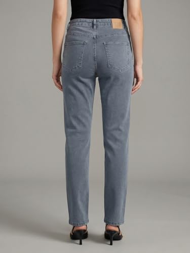 Image of Urbano Fashion Women's High Rise Straight Fit Washed Jeans Non-Stretchable