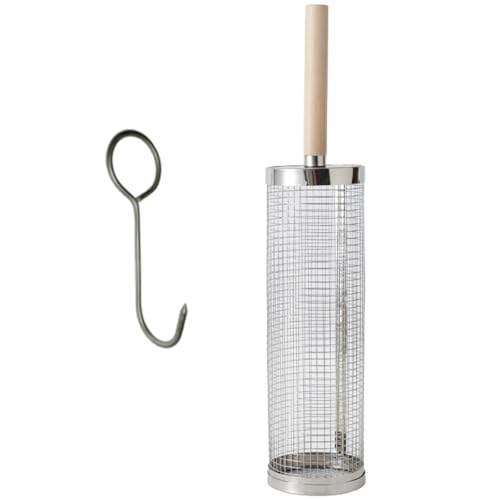 NVOQILIN Cesta grande para asar con función rodante, construcción de acero, red de parrilla perfecta para acampar al aire libre, barbacoa, cesta giratoria con gancho