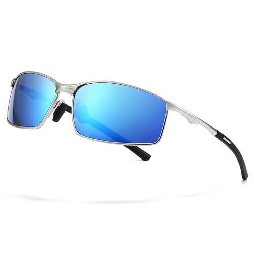 Image of SUNGAIT Ultra-Lightweight Polarized Sunglasses Men for Driving Fishing Golf, Rectangular Metal Frame with Spring Hinge
