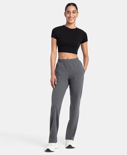 Image of Jockey 1302 Women's Super Combed Cotton Elastane Stretch Relaxed Fit Trackpants with Side Pockets