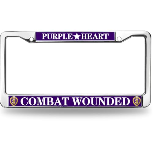 Image of Combat Wounded Purple Heart Fade-Resistant License Plate Frame Military Veteran License Plate Frame for Car Lovers