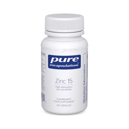 Pure Encapsulations Zinc 15 - Zinc Picolinate 15mg - Highly Absorbable Hypoallergenic Immune System Supplement - Fertility Supplement - Hair, Skin & Nails - 60 Vegetarian Capsules