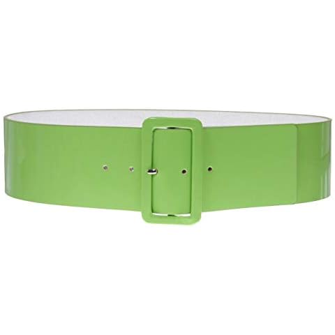 Ladies High Waist Patent Leather Wide Fashion Square Belt, Lime Green | S/M - 32" Cover