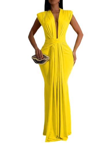Ekaliy Elegant Bodycon Maxi Dresses Deep V Neck Maxi Dress