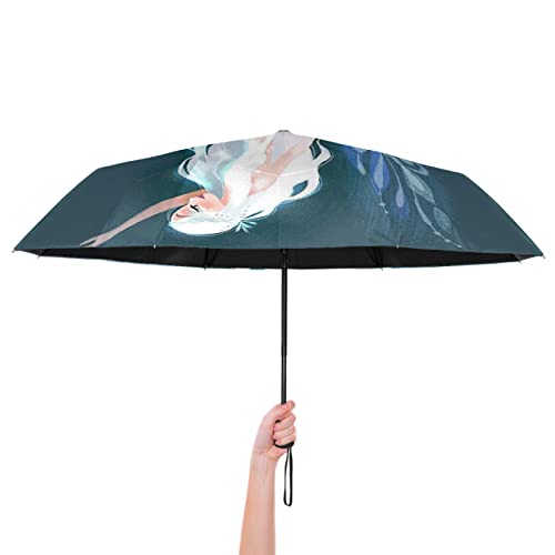 Guarda-chuva de sereia feminino, guarda-chuva de sol UV compacto dobrável guarda-chuva de viagem abr