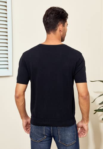 Mens Short Sleeve Knit T-Shirts Crew Neck Slim Fit Stretch Pullover Sweater Casual Solid Basic Knitwear4