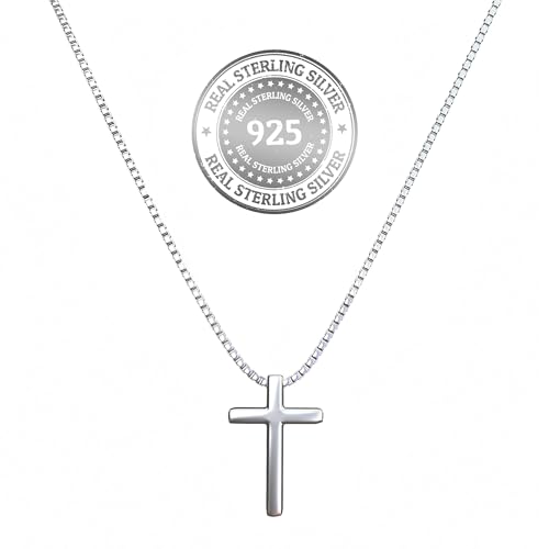 Sterling Silver Cross Necklaces for Women, S925 Dainty Silver Cross Pendant Necklace Small Cross Necklace Box Chains Necklace Jewelry Gifts for Women Teen Mother Birthday