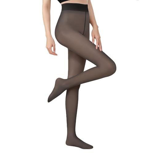 HUKUMA Medias Térmicas Mujer, Medias Térmicas Invierno, Mallas Alto Cintura Leggings Pantimedias Leotardos Mujer-Negro Translúcido M