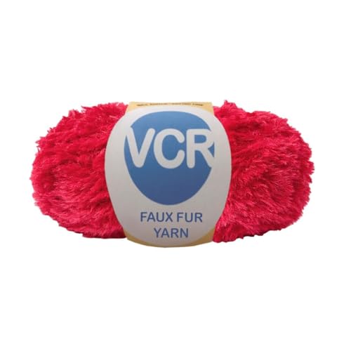 Image of VCR Red Yarn, Bulky Chunky Faux Fur Yarn, 100 Grams Hank, 100% Polyester, Suitable for Knitting Jackets, Scarves, Hats, Blankets, Cushions, Toys and Decorative Accents