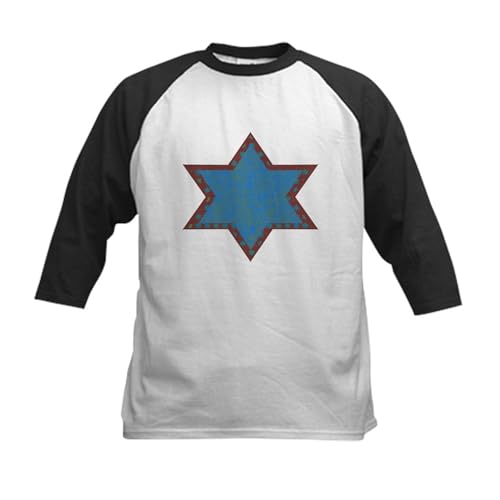 CafePress Jewish Star Kids Baseball Jersey Kids Cotton Baseball Jersey, 3/4 Raglan Sleeve Shirt Black/White