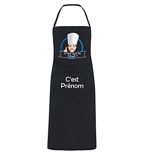 YONACREA - Tablier de Cuisine PERSONNALISABLE - C'est qui le Chef ? Logo homme - NOIR