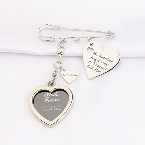 Image of LQRI Wedding Memorial Gift Wedding Boutonniere Bouquet Charm Pin Guardian Angel Grandma Walk Down The Aisle Bridal Charm in Memory of Grandma