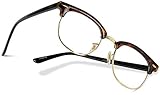 Vintage Inspired Classic Half Frame Horn Rimmed Clear Lens Glasses (Thick Black / Gold, 44)