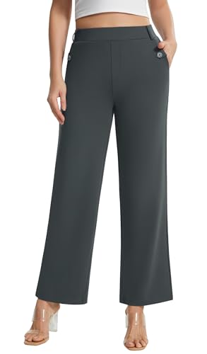 AFITNE Wide Leg Dress Pants for Women High Waisted Work Trousers Dressy Casual Pull On Stretchy Slakcs Tummy Control Business Office Ponte Pants Trendy Grey 2X 29