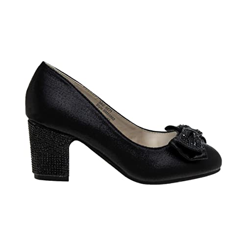 Image of Josmo Girls Low Heel Dress Pumps Crystal Strap Formal Wedding Sandals Flower Girl Shoes for Toddler /Little Kid /Big Kid