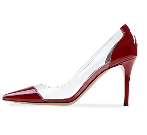 SAMMITOP Women's 80mm Pointed Toe Transparent Pumps Clear PVC High Heels Dress Shoes