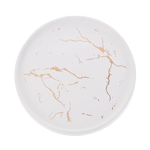 VALICLUD Plat à Bijoux Rond En Céramique Blanche Marbrée, Plateau Décoratif, Vide-cartes Polyvalent, Accessoire Pour Femme, Rangement Bijoux Et Bibelots, Diamètre 20 Cm