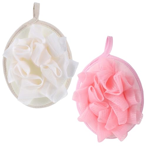 2 Pcs Travel Loofah Lightweigh Travel Size Loofah Mini Small Shower Puff with Elastic Hand Strap Exfoliating Shower Puff for Body and Sensitive Skin Lightweight Washable Mesh Sponges