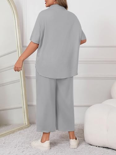 Image of Beautife Women's Plus Size 2 Piece Outfits 3 /4 Batwing Sleeve Capelet Crew Neck Pullover Top Wide Leg Pants Lounge Set