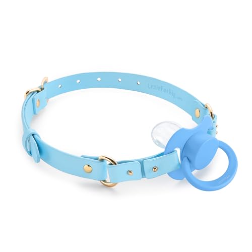 Littleforbig Leather Adjustable Strap Gen II Pacifier & Gag Set DIY Mix & Match Design Swap Colors and Styles for Personalized Looks Blue