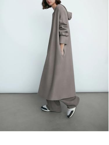 Women's V-Neck Solid Color Long Hooded Knit Casual Loose Top Cardigan Sweater4