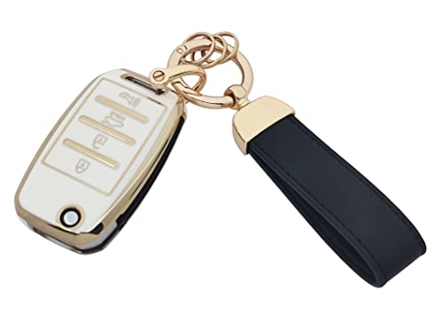 vurbemes TPU Key Fob Cover with Keychain fit for Kia Sorento Sportage Rio Soul Forte Optima Carens Picanto Folding Flip Keyless Entry Key Fob (White)