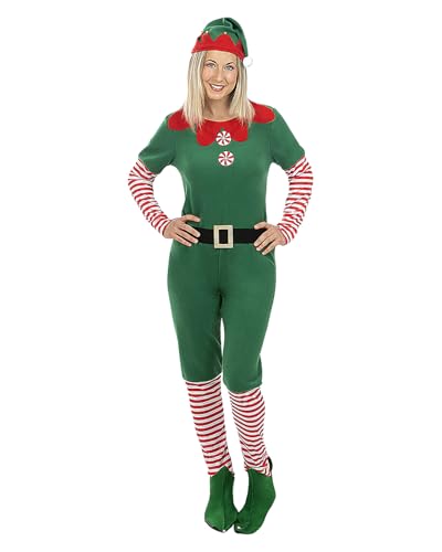 Funidelia Disfraz de elfa navideña para mujer, Incluye camiseta, pantalón, cinturón y gorrito, Navidad - Traje para adultos para fiestas, Carnaval y Halloween - Talla S