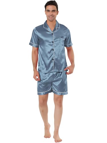 Lars Amadeus Men's Satin Pajama Sets Short Sleeves Summer 2 Piece Loungewear Sleepwears Nightwear