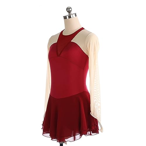 Vestido de patinação artística, elegante manga de dedo cor sólida para competição de patinação artís