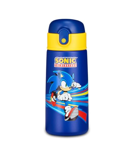 Seven Botella Kid Sonic, azul, 460 ml, acero inoxidable, sin BPA, hermética, caliente 12h/frío 24h, a prueba de fugas, reutilizable, escuela, deporte, viaje, niño, idea regalo