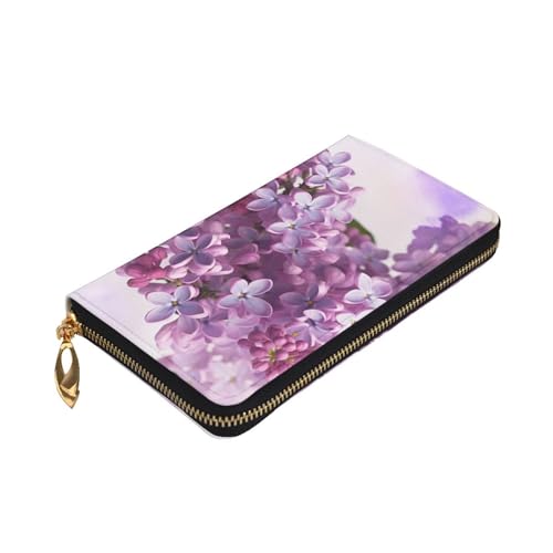 Lilac Flowers Wallet for Men Women Long Purse Leather Clutch Large Business Handbag Travel Phone Holder Credit Card Holder Money Case with Zipper Leather Wallets Gift3