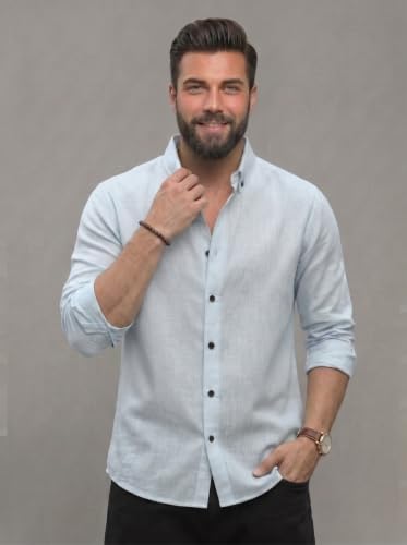 Image of NexaFlair Men's Regular Fit Solid Pattern Laffer Cotton Shirt with Long Sleeve Collared Neck Standard Length and Button Down Closure Type | Mens Casual Shirts | Man's Formal Shirts