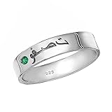 Elefezar 925 Sterling Silver Personalized Birthstone Arabic Name Ring Engraved Custom Islamic Band Silver