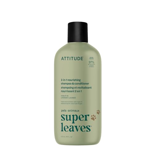 Attitude Shampoing et Revitalisant 2 en 1 Nourrissant pour Chats et Chiens, à Base d’Ingrédients Végétaux et Minéraux, Végan et sans Cruauté, Lavande et Huile d’Argan, 473 ML