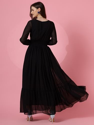 Image of Sheetal Associates Women's Fit and Flare Solid Georgette Regular Sleeves Casual Dress