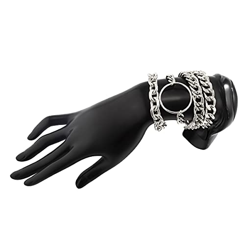 Image of Silver Chunky Chain Bracelet Trendy Wristband Set Open Cirlcle Charm Hand Accessories Punk Fashion Jewelry (Silver)