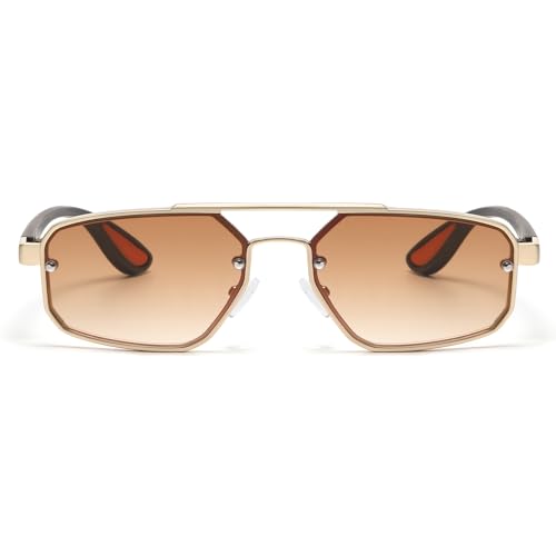 Retro Sunglasses Men Women Double Bridge Vintage Rectangular Metal Frame Sun Glasses2