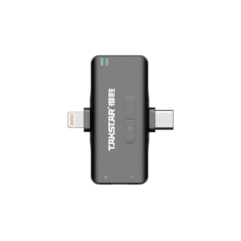 Front view of the Takstar V4 wireless microphone receiver unit with a Lightning connector.