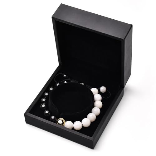 Premium Black Tourmaline, Moonstone Bracelet - Evil Eye Beaded Bracelets For Women And Men - (3x Protection - 10 mm Stone)- Triple protection Narural Stone Bracelet - Turmalina Negra Oiginal.3