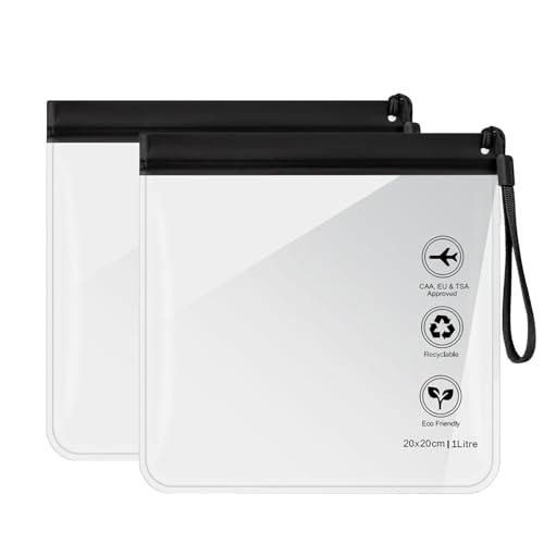 ARIATI 2 x pcs TSA-Approved Clear Toiletry Bags | 20x20 cm Waterproof Airport Security Liquid Bags for Airport Hand Luggage | Travel Essentials Bags for Women & Men| Holiday Accessories