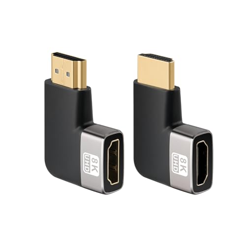 Togconn 8K HDMI Flat 90 Degree and 270 Degree Gold Plated Adapter 2 Pack Right Angle HDMI Male to Female Vertical Flat Adapter HDMI L Shape Extender Supports 8K@60Hz4K@120Hz for HDTV Xbox One