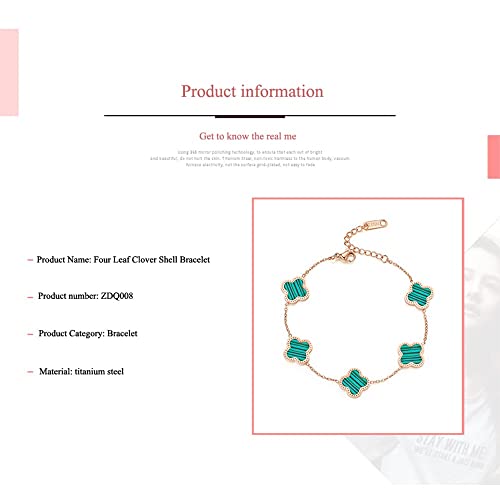 Cfshypd Titanium Steel Four-Leaf Clover Bracelet Bangle, Fashion Simple Clover Acrylic 18K Rose Gold Adjustable Bracelets Bangles, Birthday Gift For Women And Girls (Color : Green) #TOP1